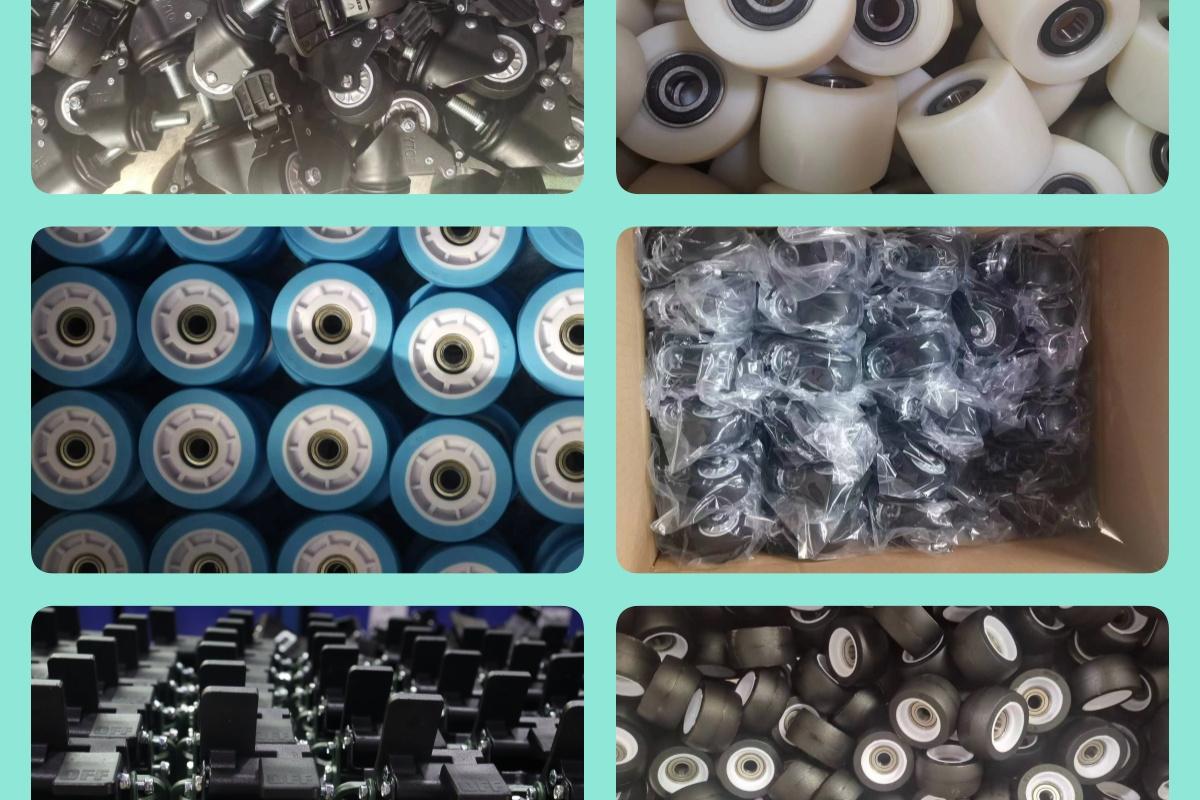 Collage of industrial caster wheels used during leveling caster selection