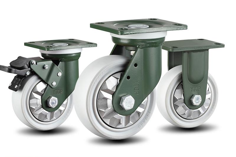 Nylon PA caster wheel showing hard durable tread material for heavy load industrial applications