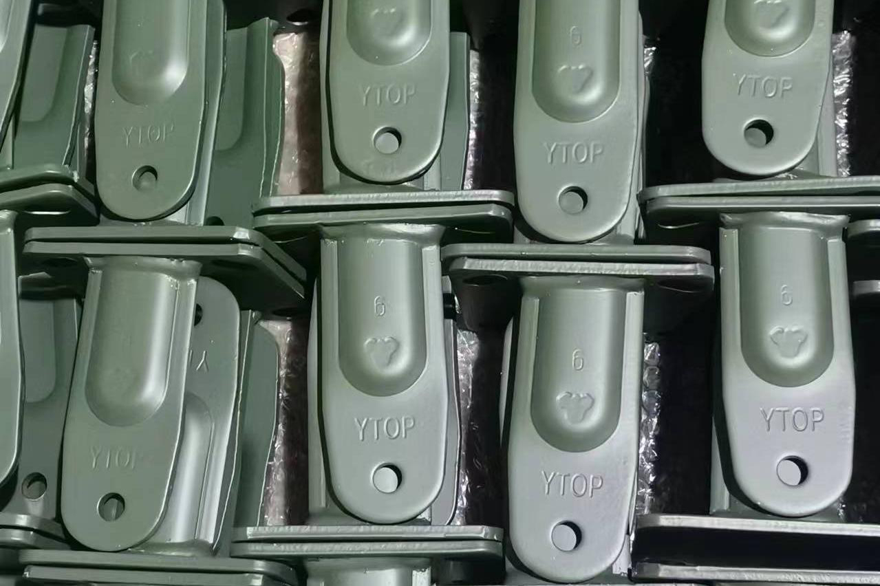 Coated caster bracket samples with uniform finish before salt spray test